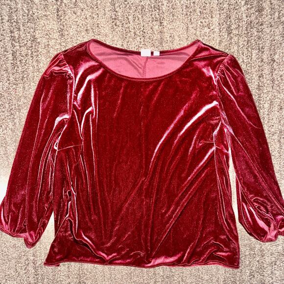 GAP Tops - GAP Women's Long Sleeve Pullover Crewneck Red Velour Long Sleeve Blouse XL